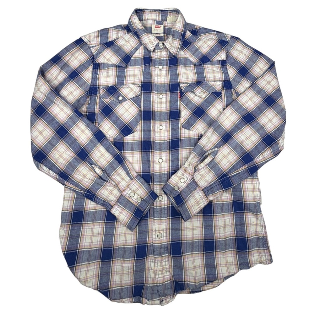 Levi's Men's Small Western Pearl Snap Plaid Long Sleeve Shirt Standard Fit